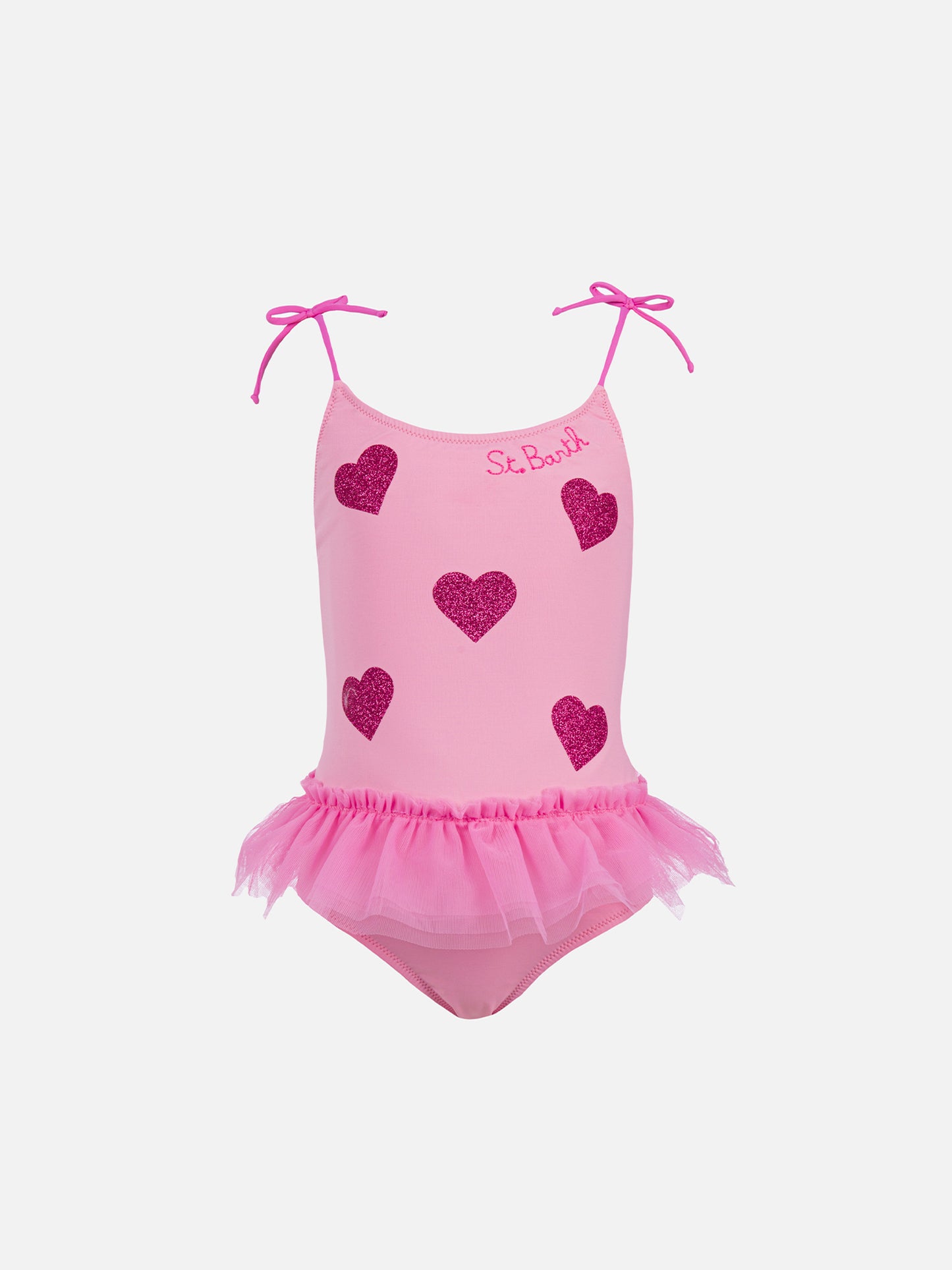 Dancer one-piece swimsuit with tulle ruffle and glittered hearts - MC2 Saint Barth