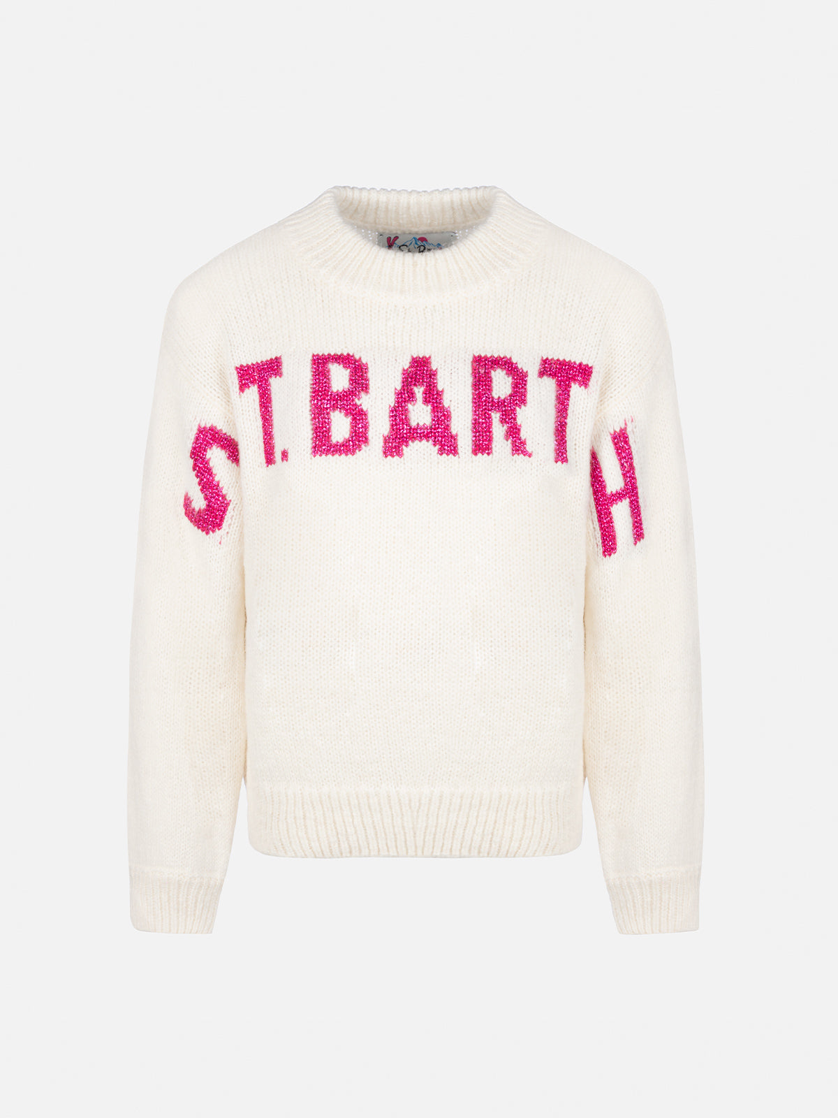 Girl pink crewneck sweater Danya with Saint Barth lurex logo - MC2 Saint Barth