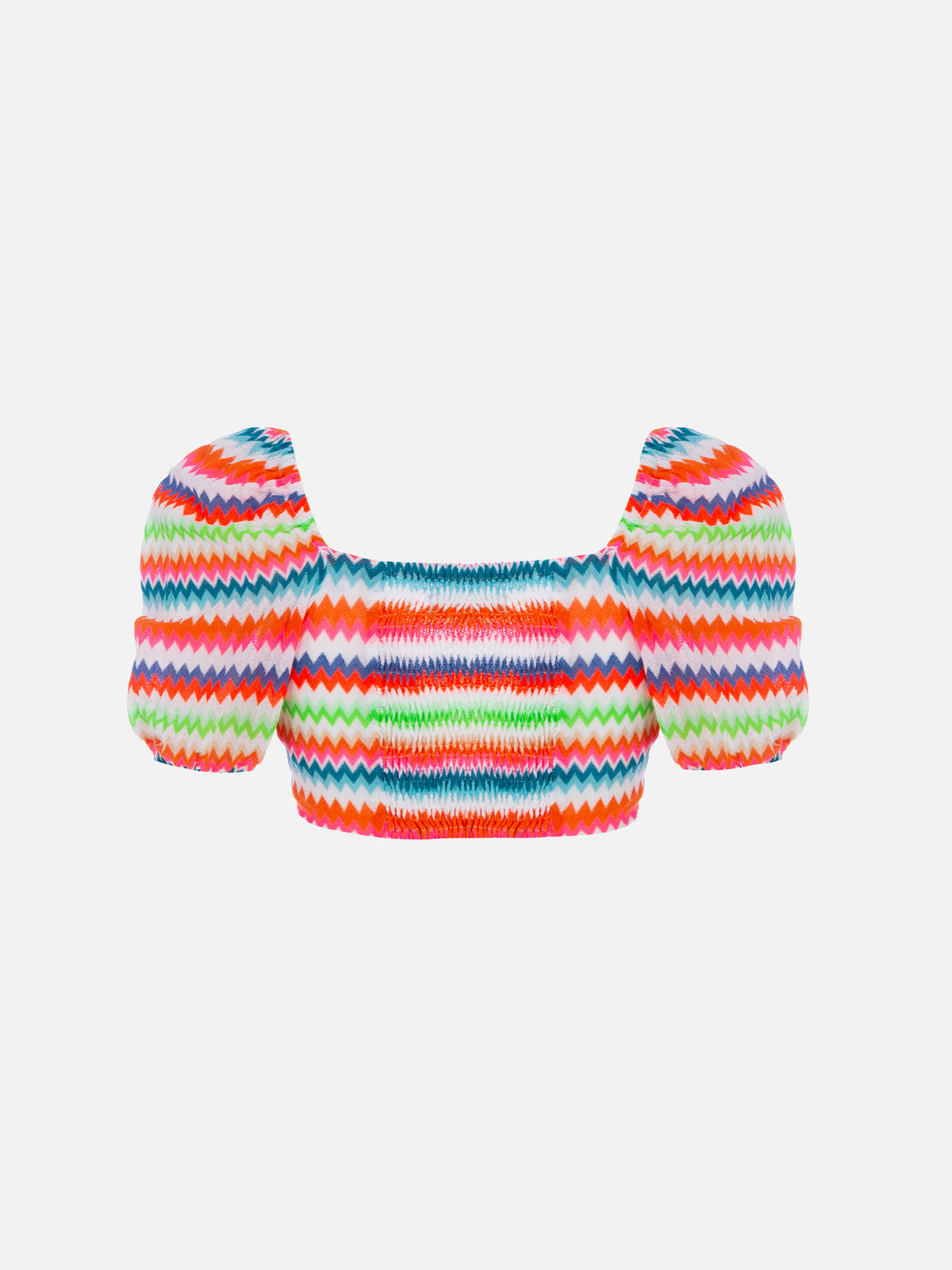 Fluo orange and fluo green Delia raschel crop top