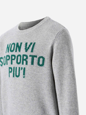 Grey crewneck sweater Douglas with Non vi sopporto più jacquard