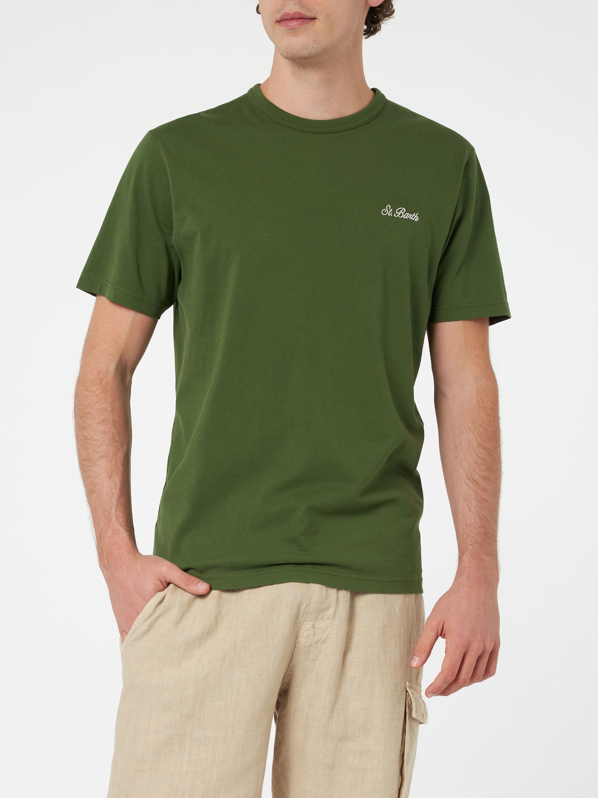 Man military green cotton jersey t-shirt Dover with St. Barth embroidery - MC2 Saint Barth