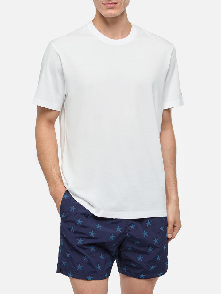 Tshirt Dover in jersey di cotone bianco con ricamo St. Barth