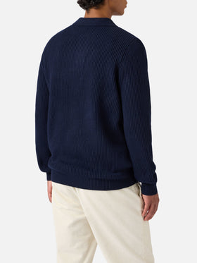 Navy blue pure-wool knit polo Downing