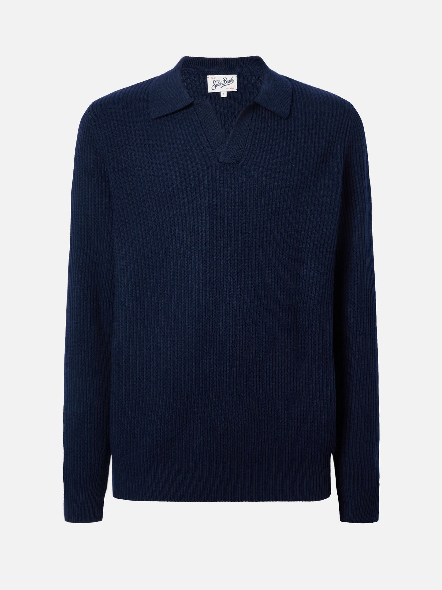 Navy blue wool knit polo Downing