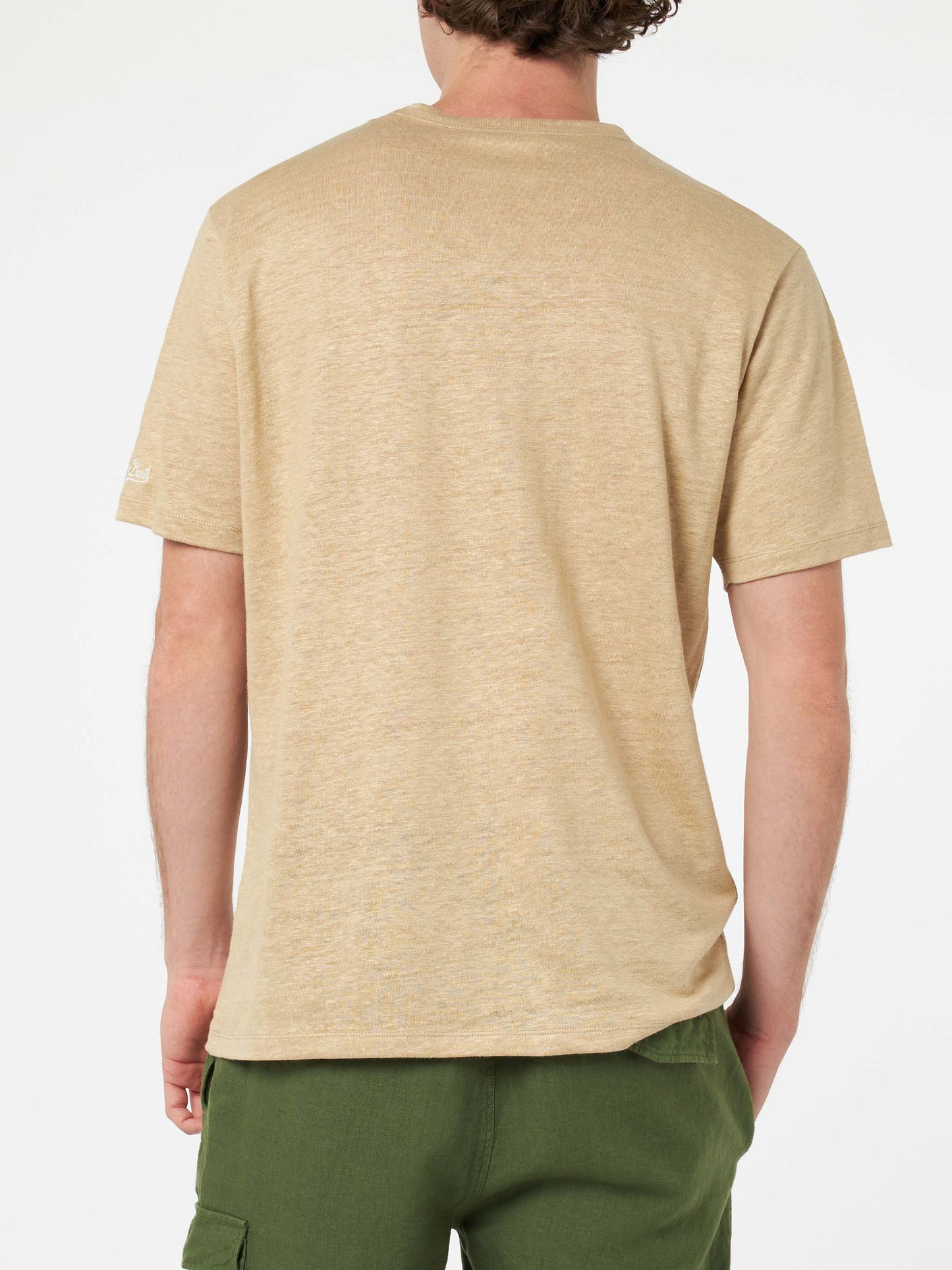 Man beige linen jersey t-shirt Ecstasea with pocket - MC2 Saint Barth