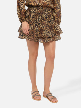 Eivissa ruffled mini skirt in silk voile with animalier print