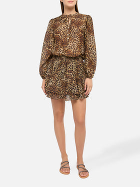Eivissa ruffled mini skirt in silk voile with animalier print