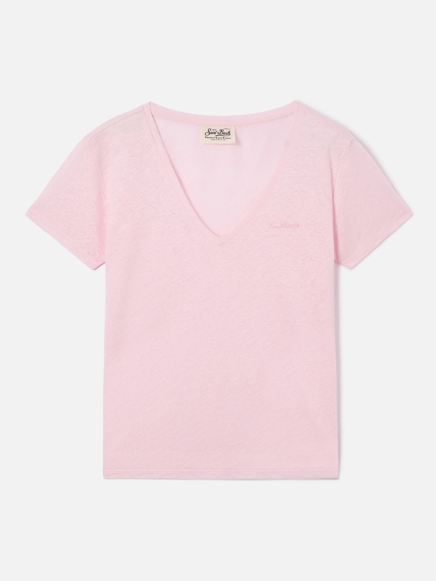 Camiseta Eloise de lino rosa con logo bordado