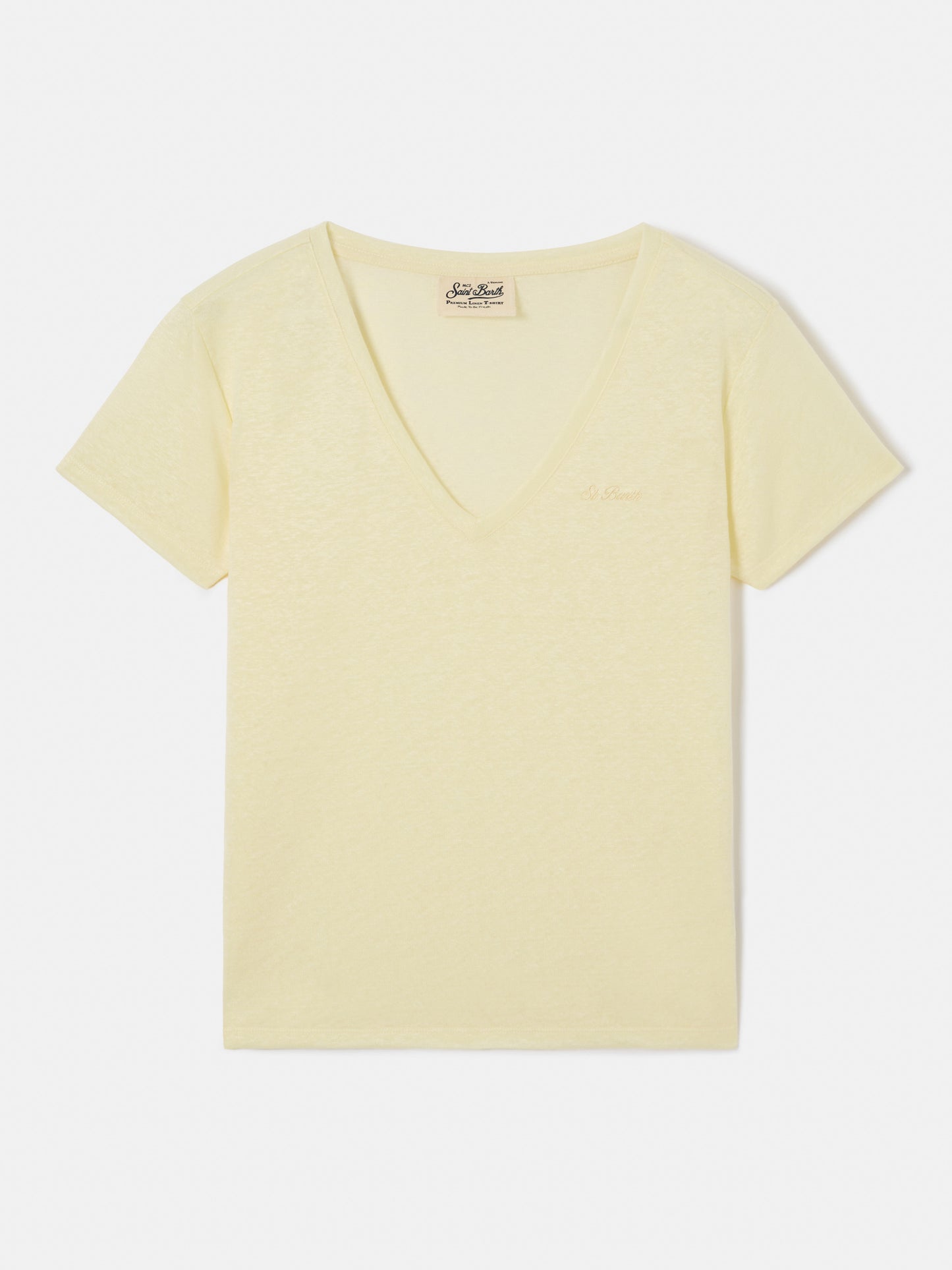 Camiseta Eloise de lino amarillo con logotipo bordado