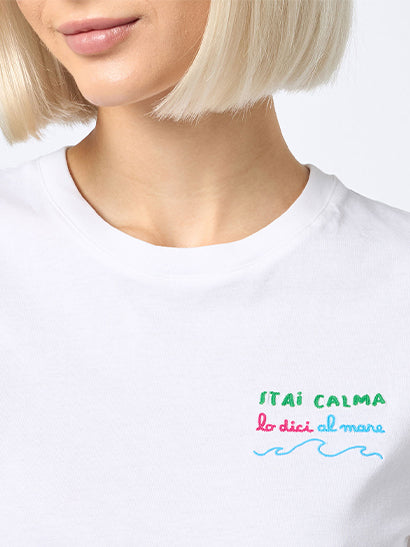 Woman cotton jersey crewneck t-shirt Emilie with Stai calma lo dici al mare embroidery - MC2 Saint Barth