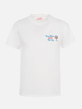 Woman cotton jersey crewneck t-shirt Emilie with Save water, Drink spritz embroidery - MC2 Saint Barth