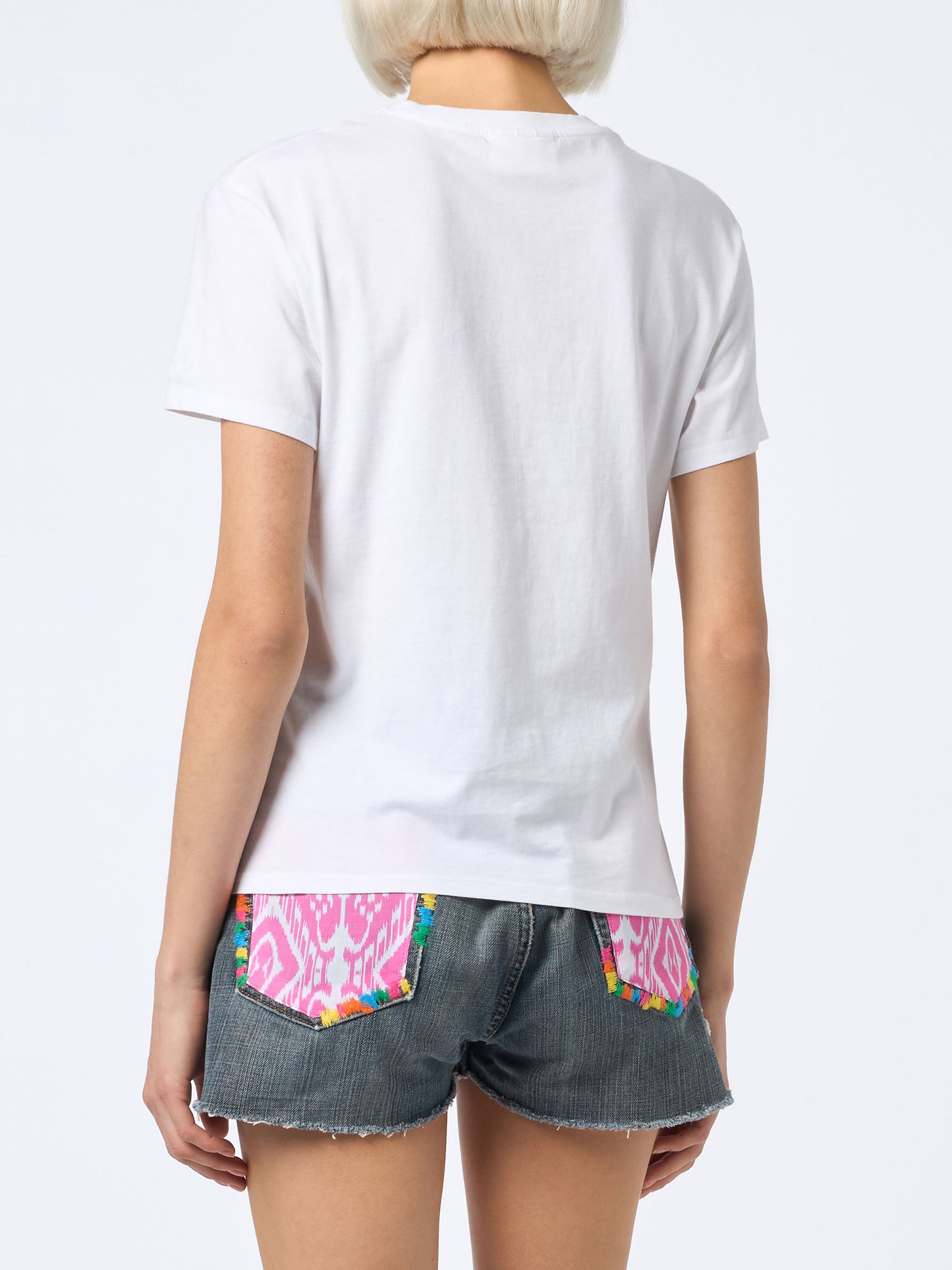 Woman cotton jersey crewneck t-shirt Emilie with Girls just wanna have Sun embroidery - MC2 Saint Barth