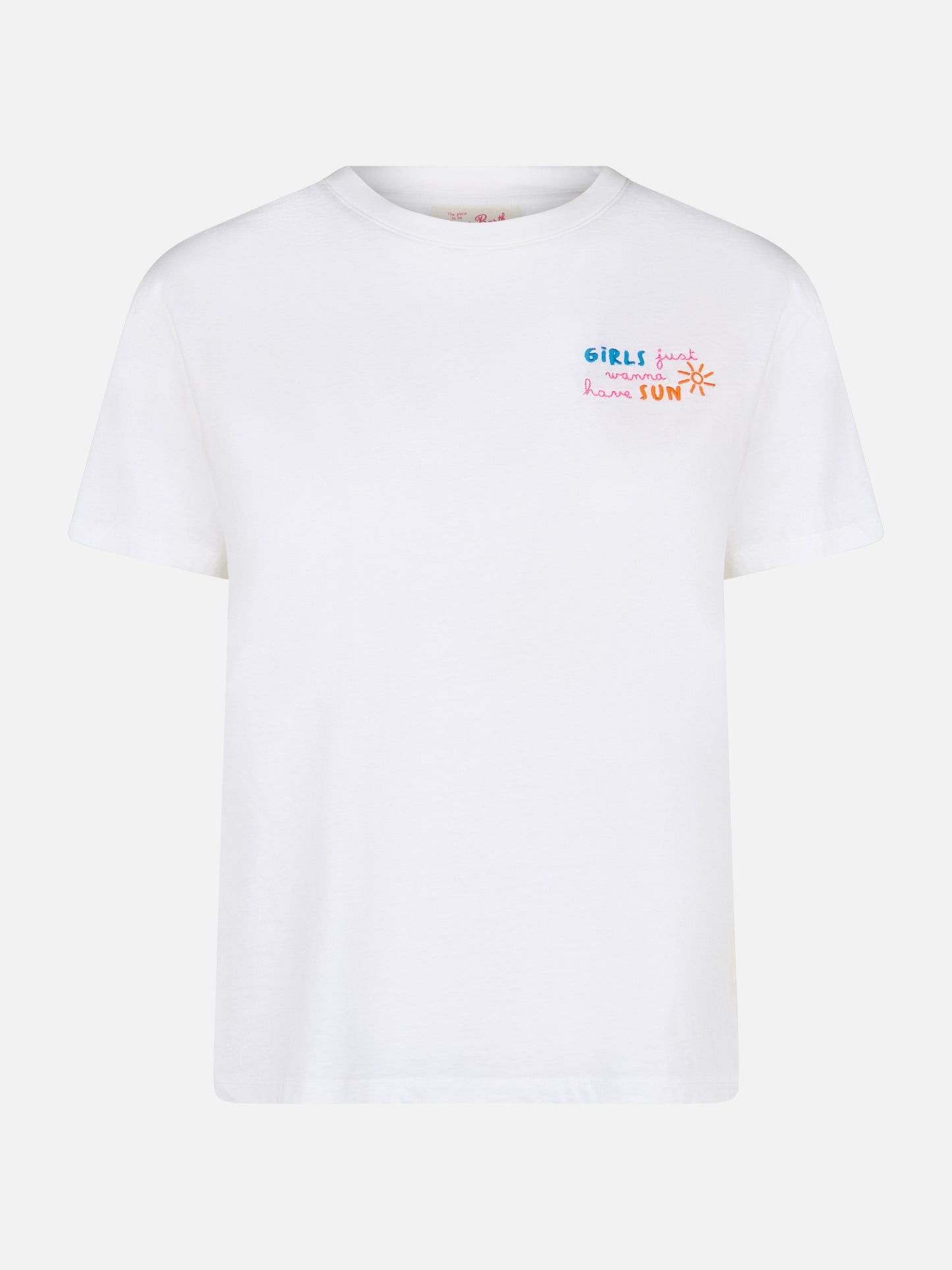 Woman cotton jersey crewneck t-shirt Emilie with Girls just wanna have Sun embroidery - MC2 Saint Barth