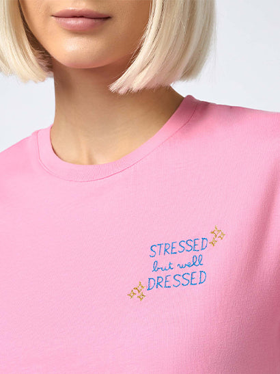 Woman cotton jersey crewneck t-shirt Emilie with Stressed but Well Dressed embroidery - MC2 Saint Barth