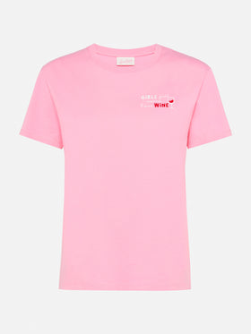 Emilie cotton t-shirt with Girls just wanna have wine embroidery - MC2 Saint Barth