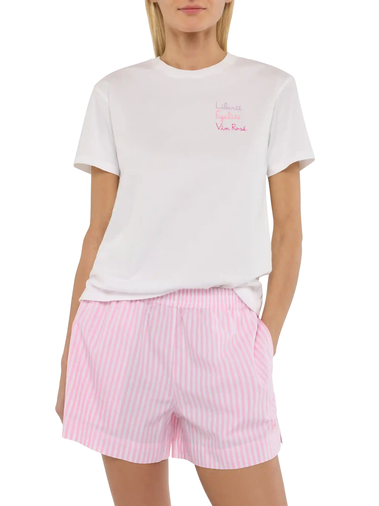 Emilie cotton t-shirt with Libertè, Egalitè, Vin Rosè embroidery - MC2 Saint Barth