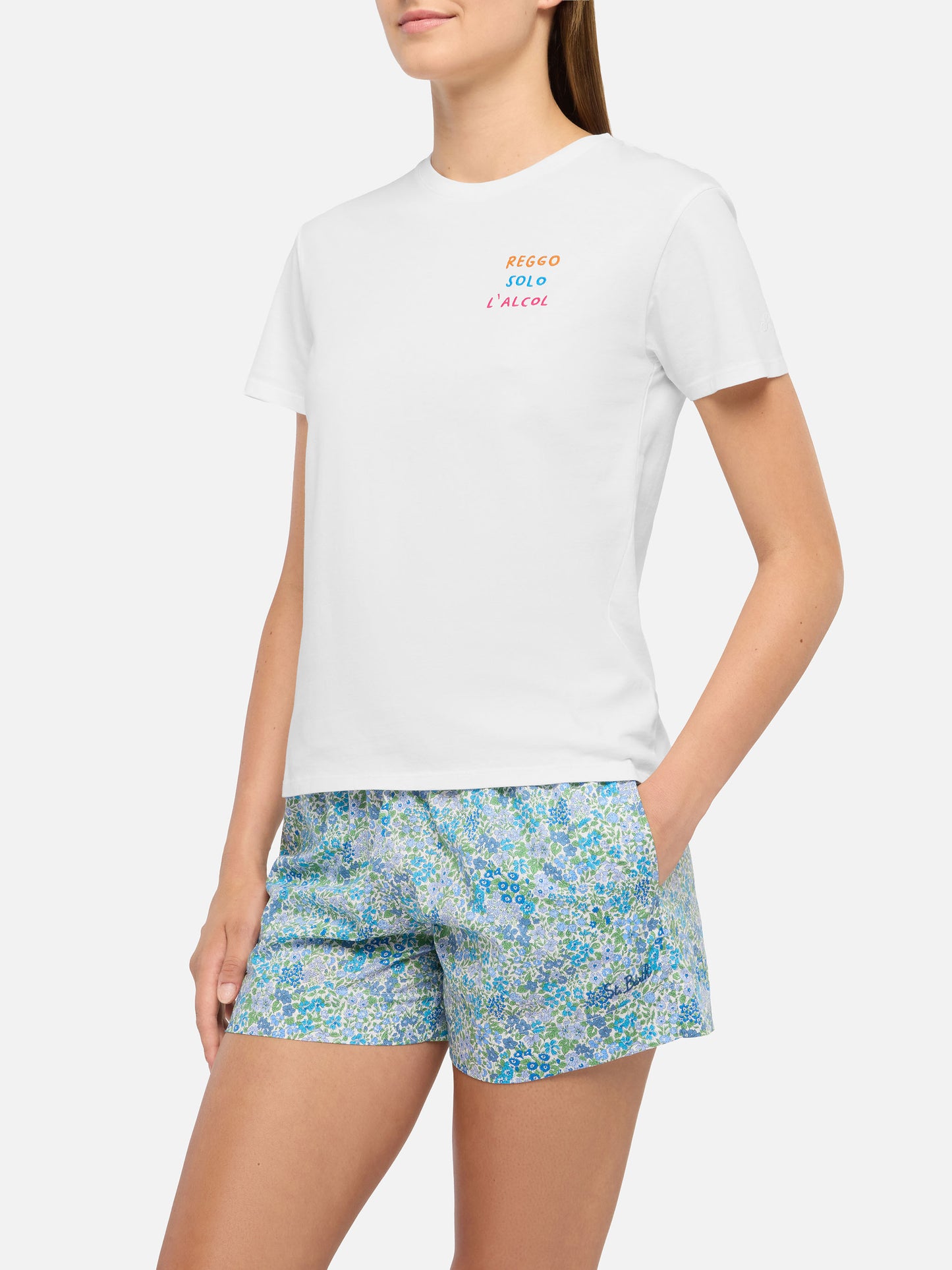 Baumwoll-T-Shirt Emilie mit Reggo Solo Alcool-Stickerei