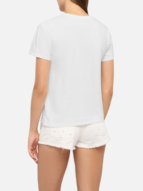 Emilie t-shirt in cotone con ricamo Il week-end è di-vino