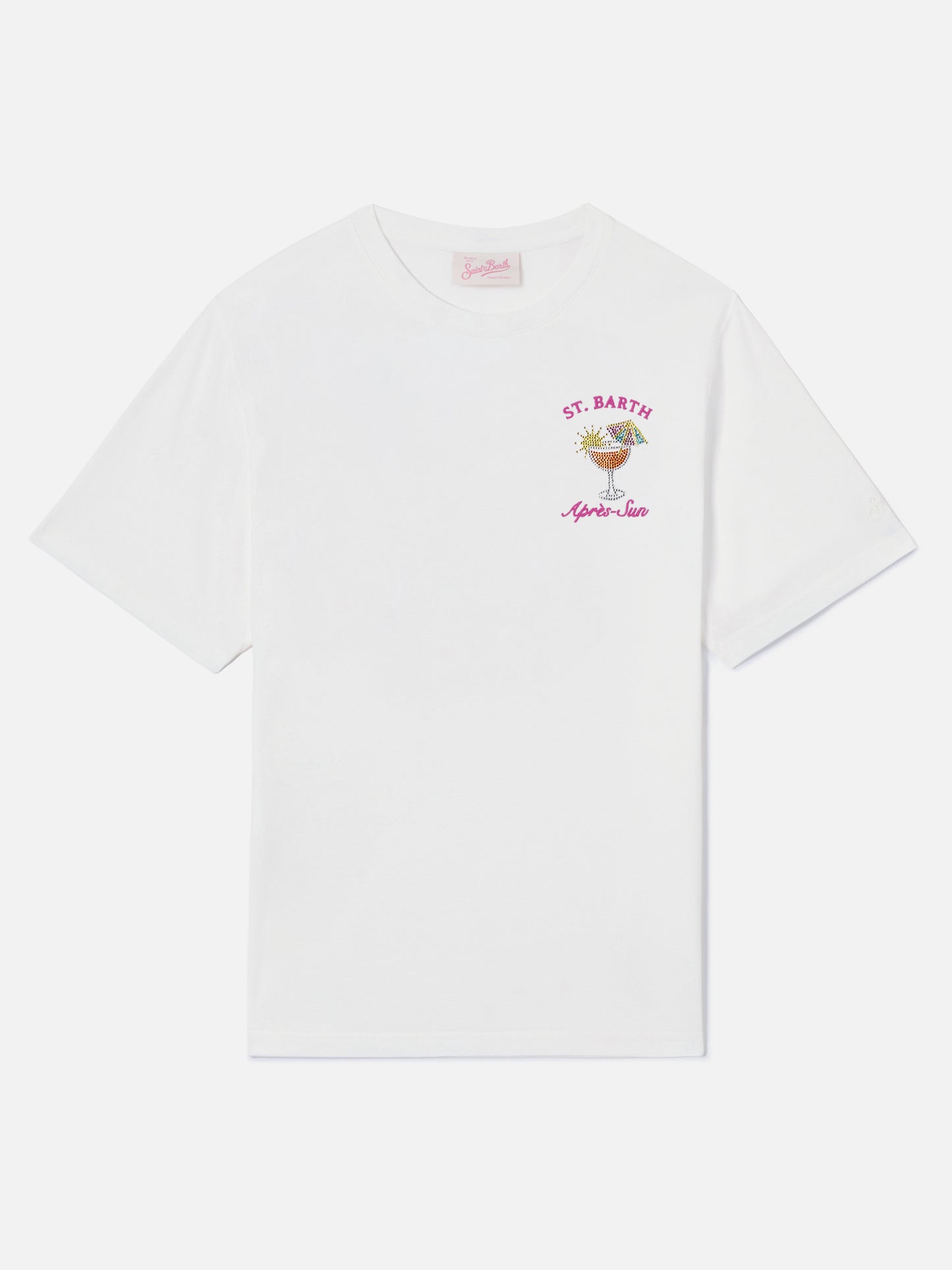 Camiseta Emilie blanca con bordado Après-Sun y strass