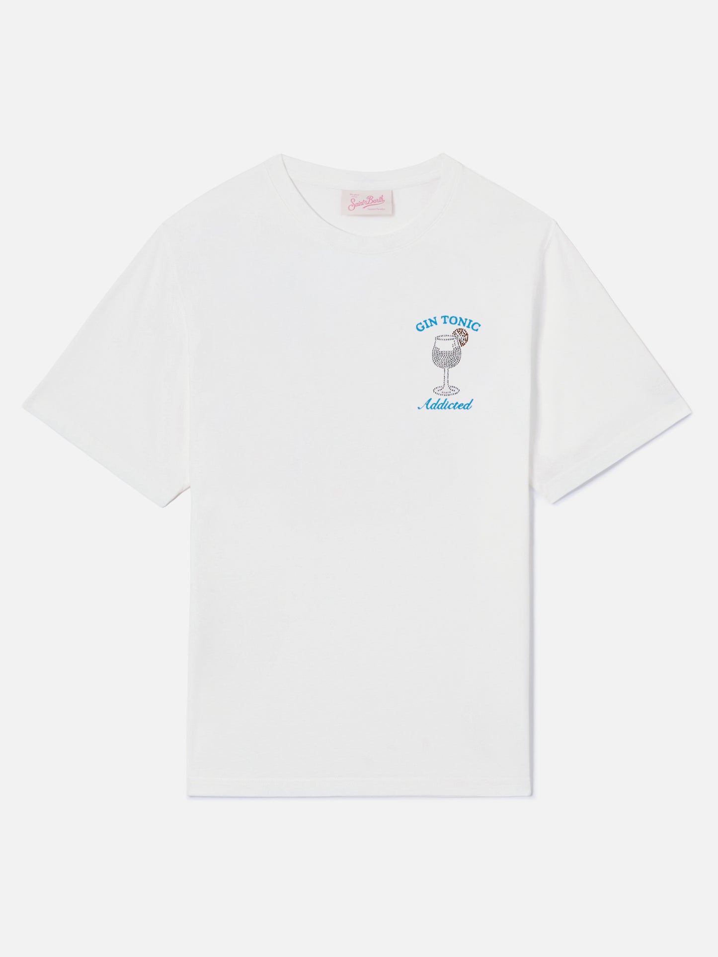 T-shirt Emilie blanc avec broderie Gin Tonic Addicted et strass