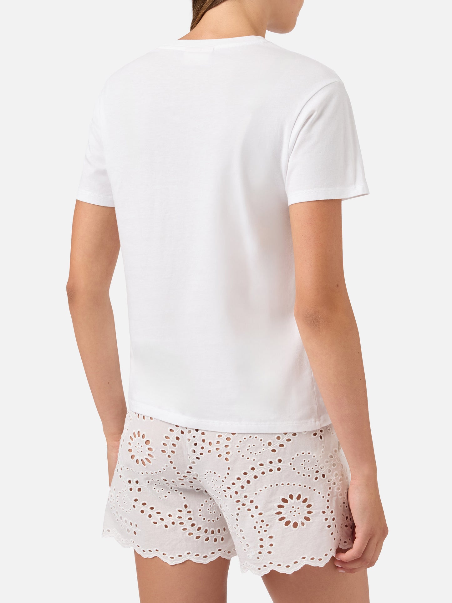 T-shirt Emilie blanche avec broderie charm Cocktail in mano, malessere lontano