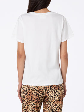 Woman white cotton jersey crewneck t-shirt Emiilie with Mi piace lui... embroidery - MC2 Saint Barth