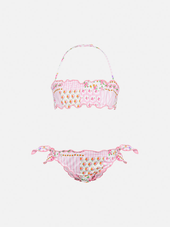 Emy klassischer Bandeau-Bikini mit Blumen-Patch-Print