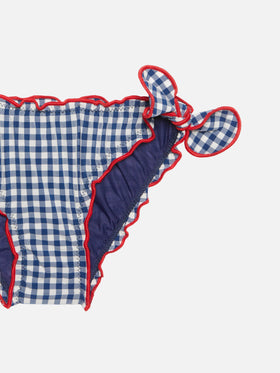 Bikini da bambina a fascia con stampa vichy