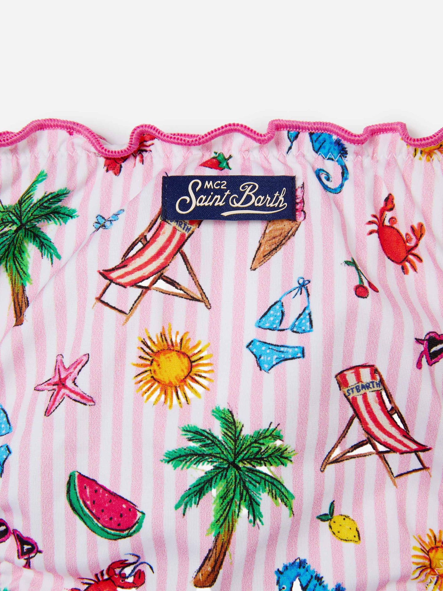 Emy white and pink striped Funny print bikini