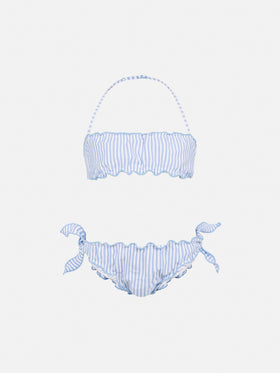 Emy classic bandeau seersucker bikini with striped print - MC2 Saint Barth