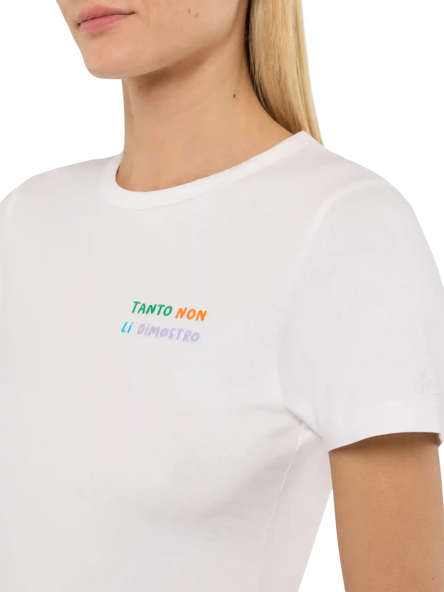 Emilie-Baumwoll-T-Shirt mit „Tanto non li dimostro“-Stickerei