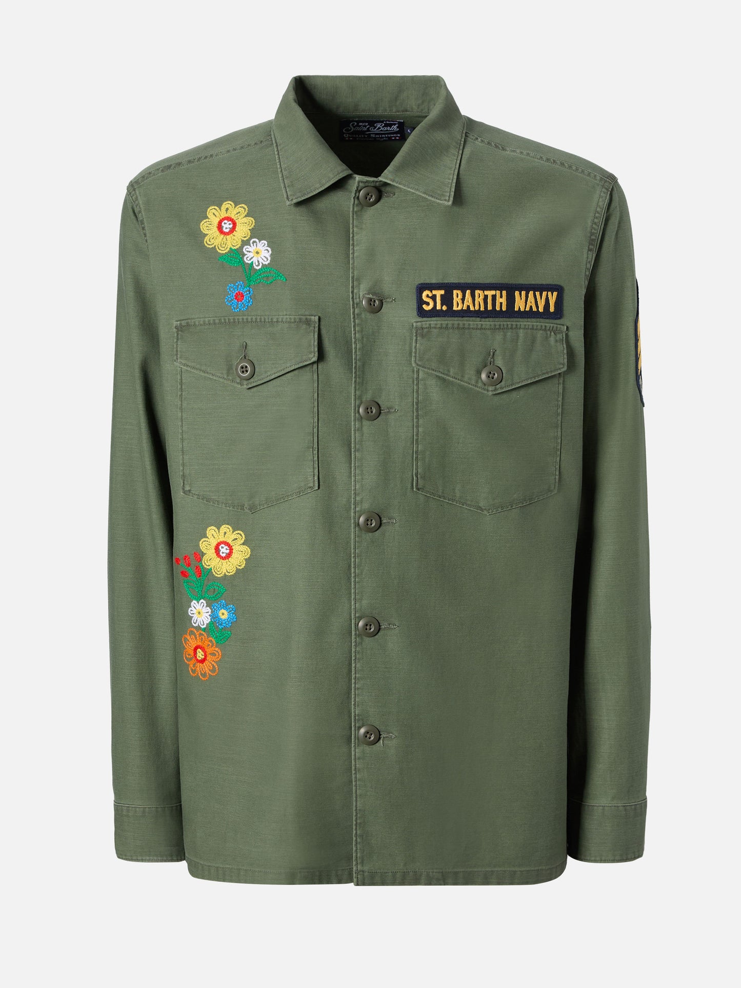 Esteban embroidered overshirt in military green