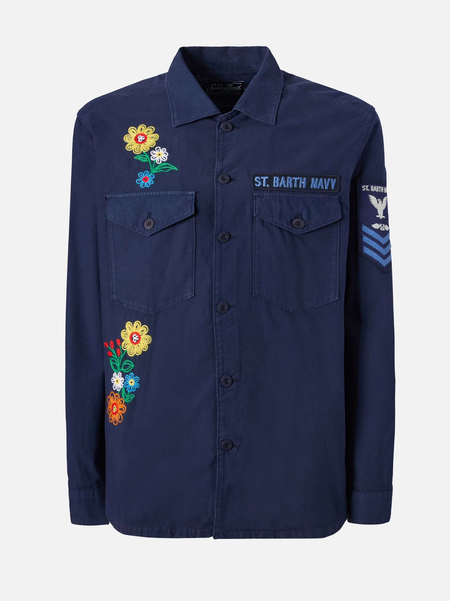 Esteban embroidered overshirt in navy blue