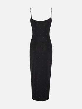 Evy long fitted black slip dress
