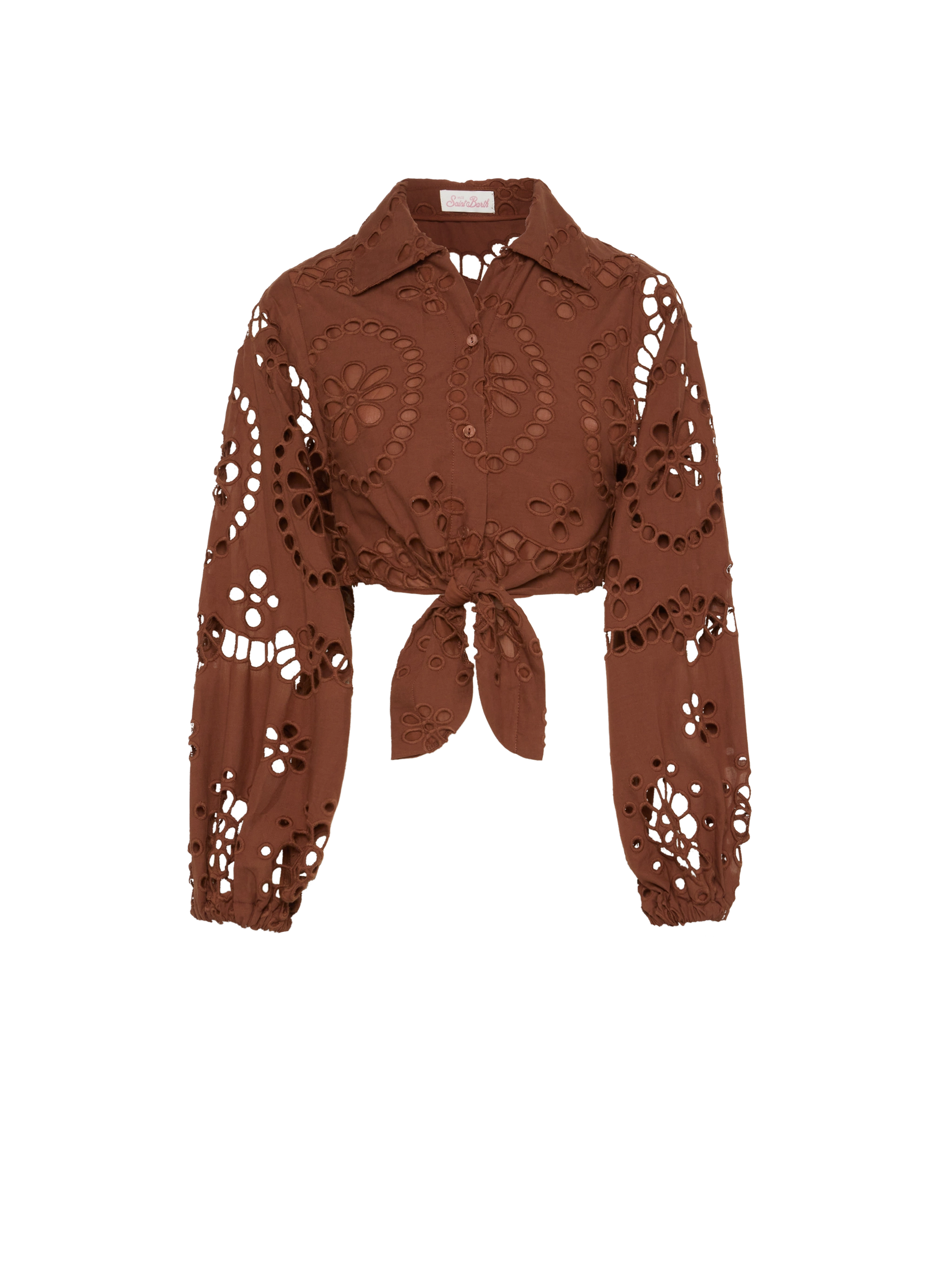 Febe camel brown cotton Sangallo lace shirt - MC2 Saint Barth