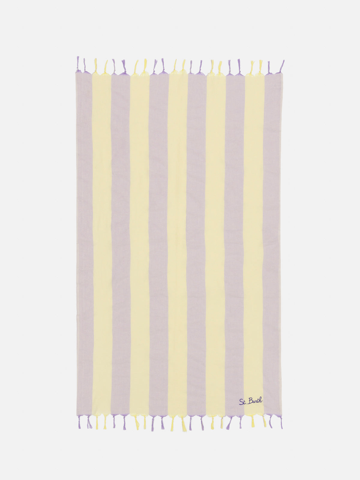 Telo mare leggero in cotone Fouta con stampa a righe lilla
