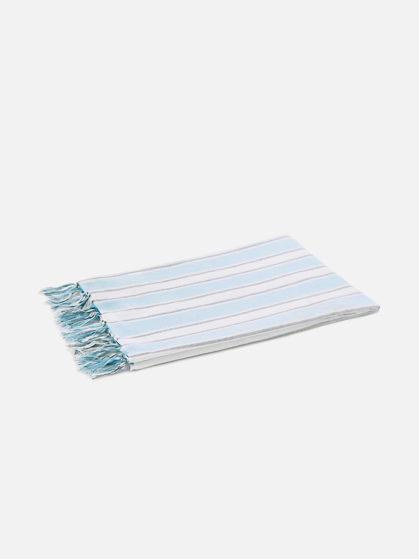 Foutas Lightbeach towel with light blue and white stripes and embroidered logo