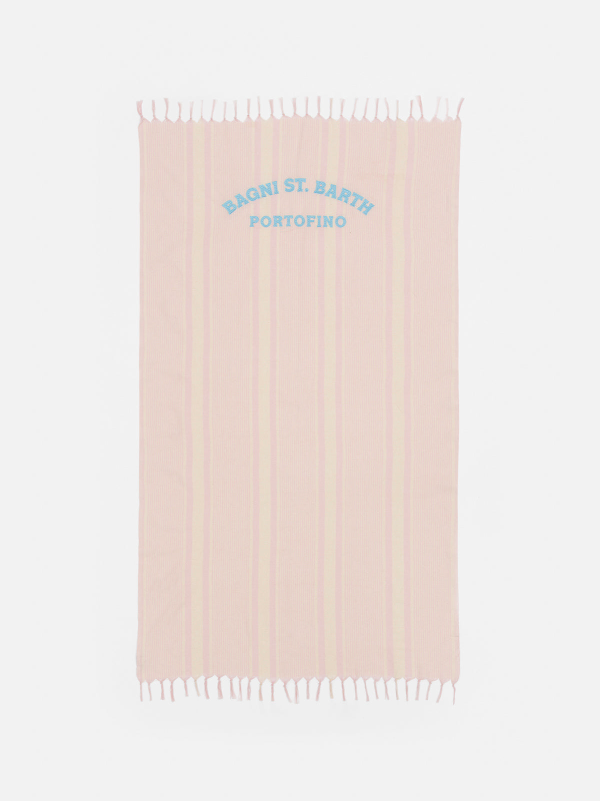 Telo mare in cotone leggero Fouta con stampa a righe rosa e ricamo