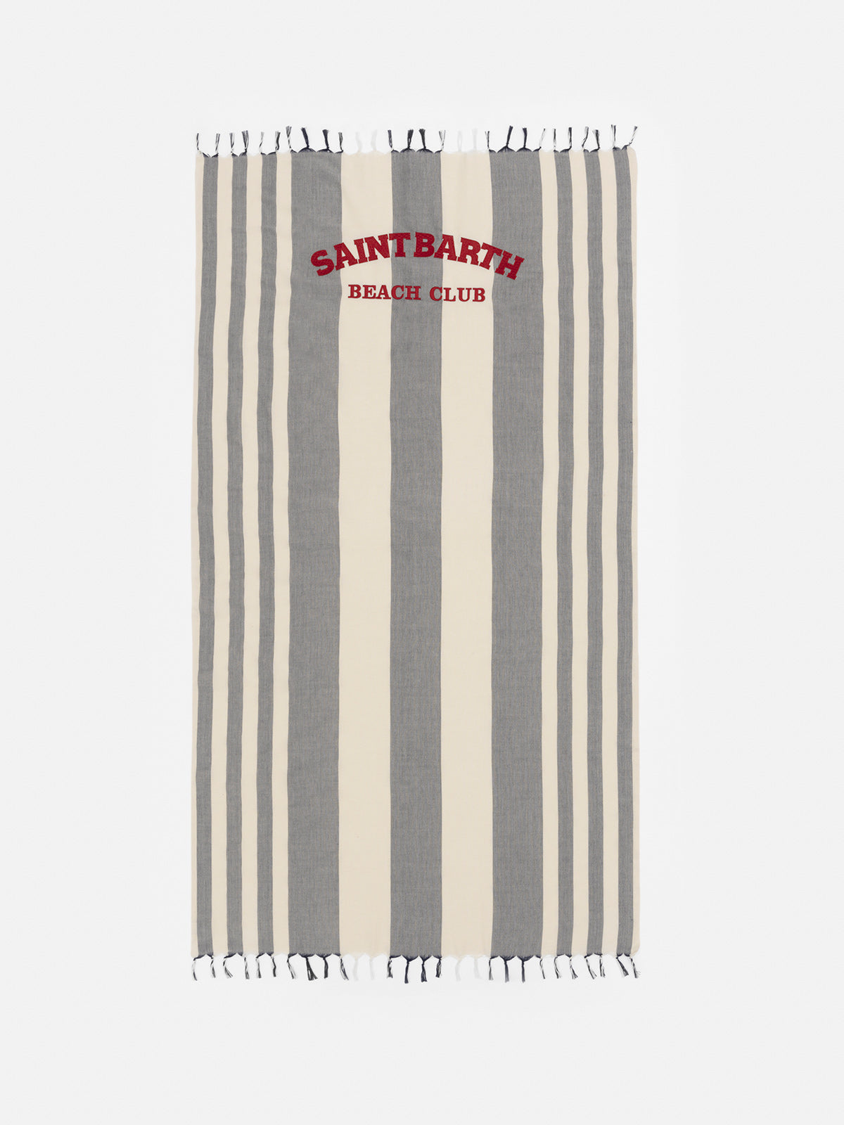 Telo mare Fouta in cotone leggero con stampa a righe blu navy e ricamo
