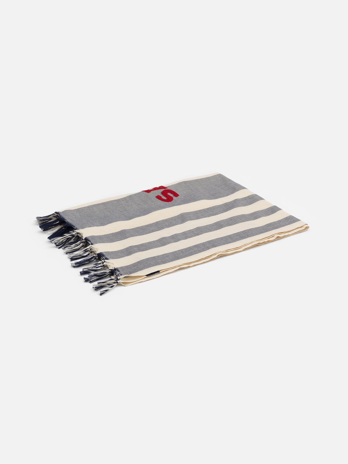 Telo mare Fouta in cotone leggero con stampa a righe blu navy e ricamo