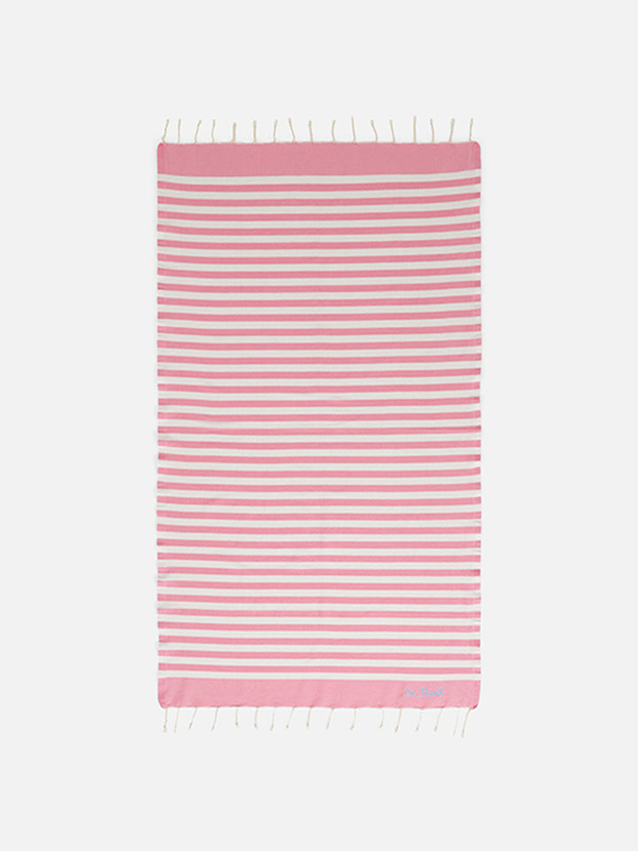Telo mare in cotone Fouta con stampa a righe rosa