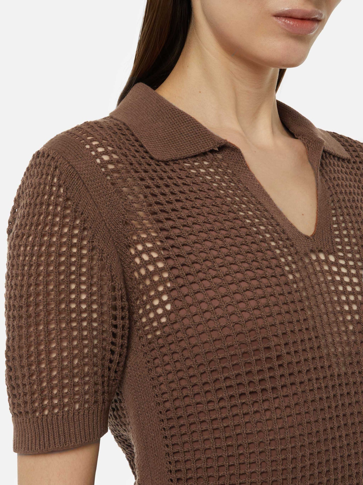 Flora brown mesh crochet polo - MC2 Saint Barth