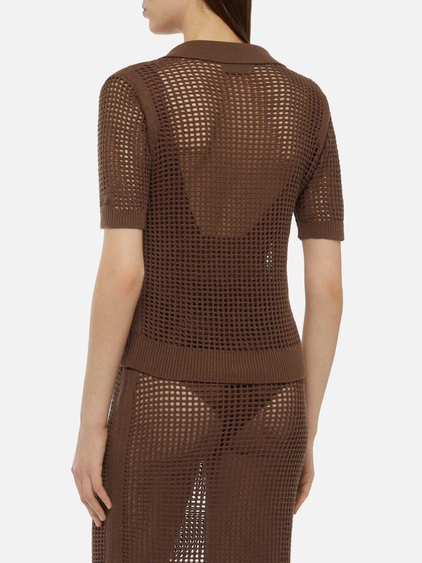 Flora brown mesh crochet polo - MC2 Saint Barth