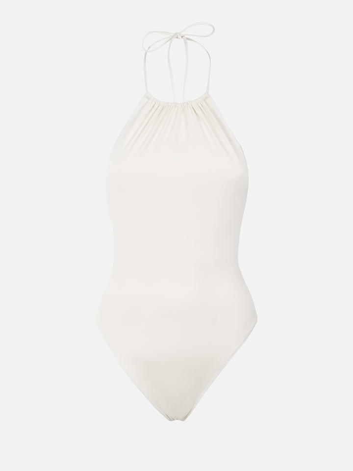 Woman cream halter neck one piece swimsuit - MC2 Saint Barth