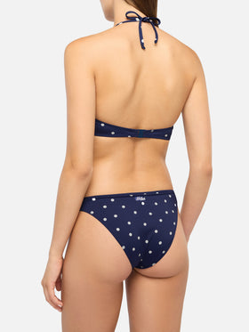 Bikini a triangolo fisso Gaia Maia con slip a vita alta e stampa a pois