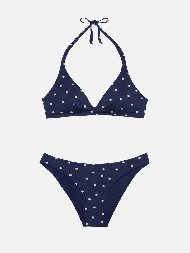 Bikini a triangolo fisso Gaia Maia con slip a vita alta e stampa a pois