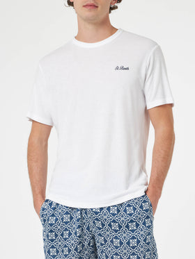 Tshirt in spugna bianca Gary con ricamo St. Barth