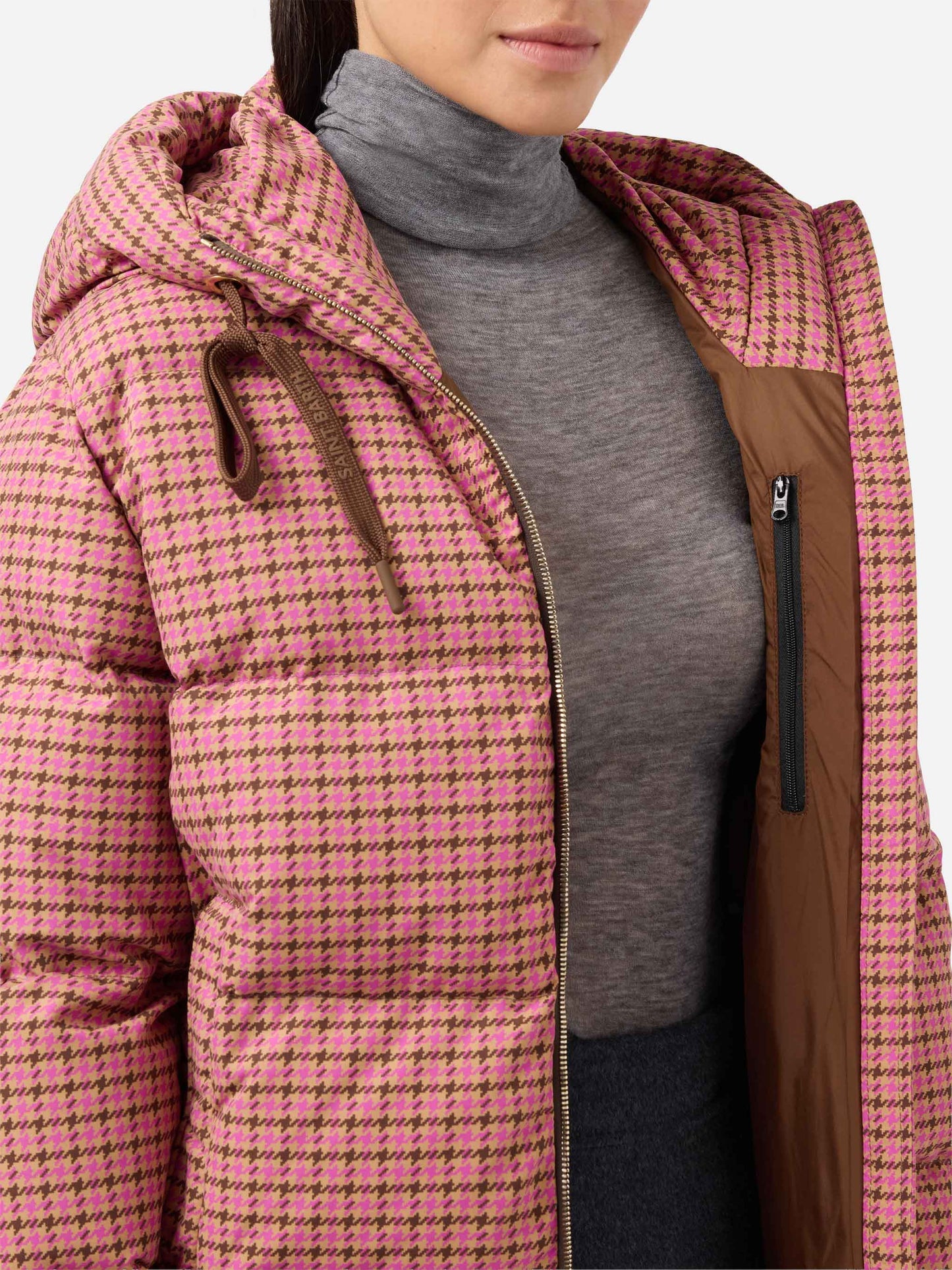 Daunenwattierte Jacke Geneve mit Kapuze und Hahnentritt-Muster