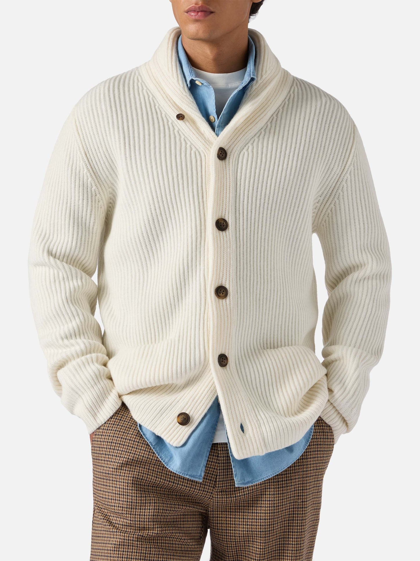 Cardigan Glasgow in pura lana bianco