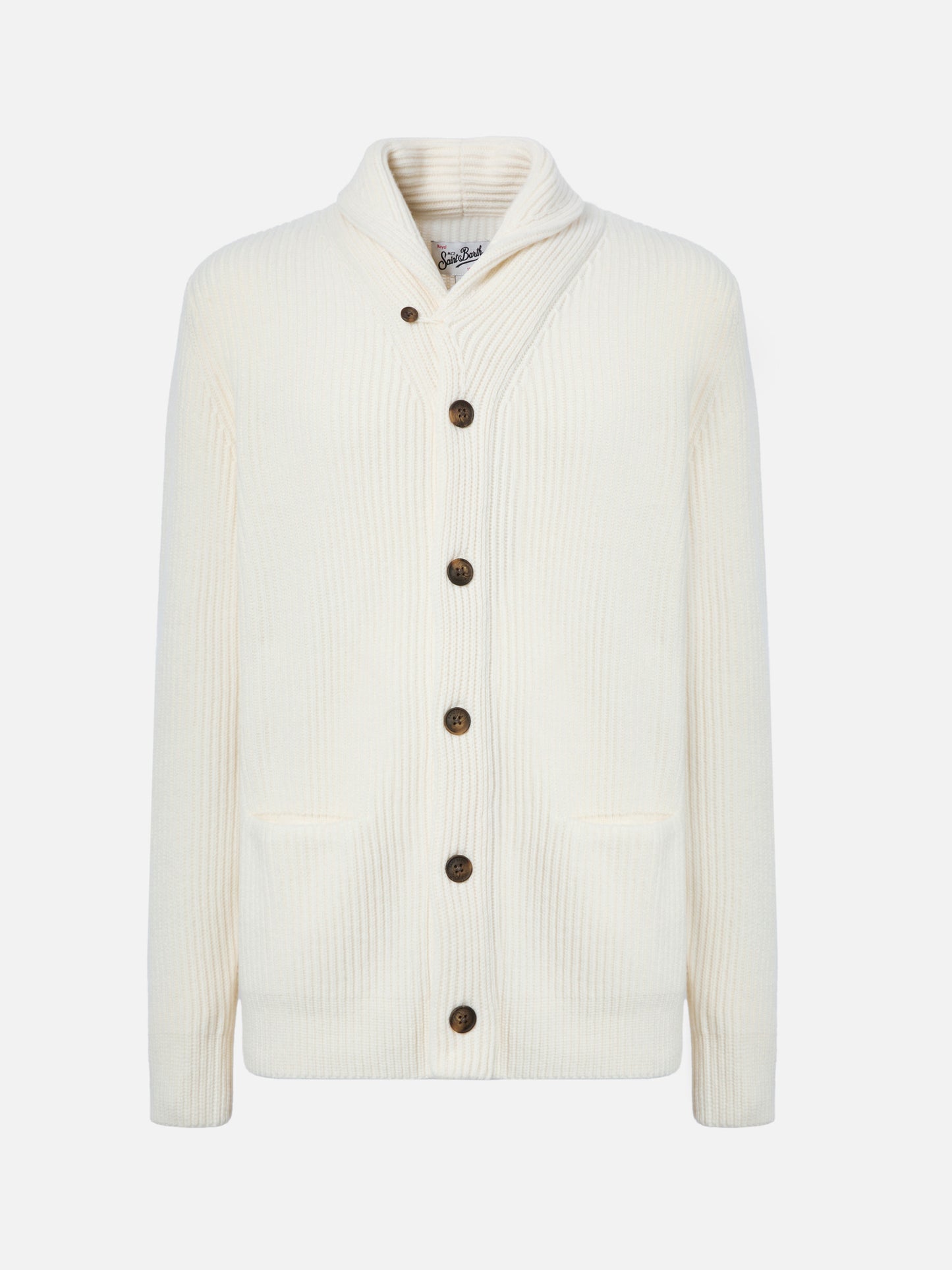 Cardigan Glasgow in pura lana bianco